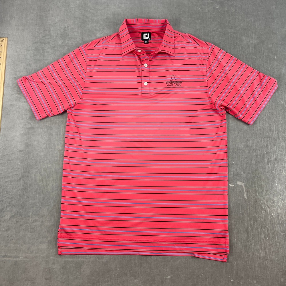 Grayhawk Golf Club FootJoy Mens M Pink Striped Polo Shirt Performance Stretch